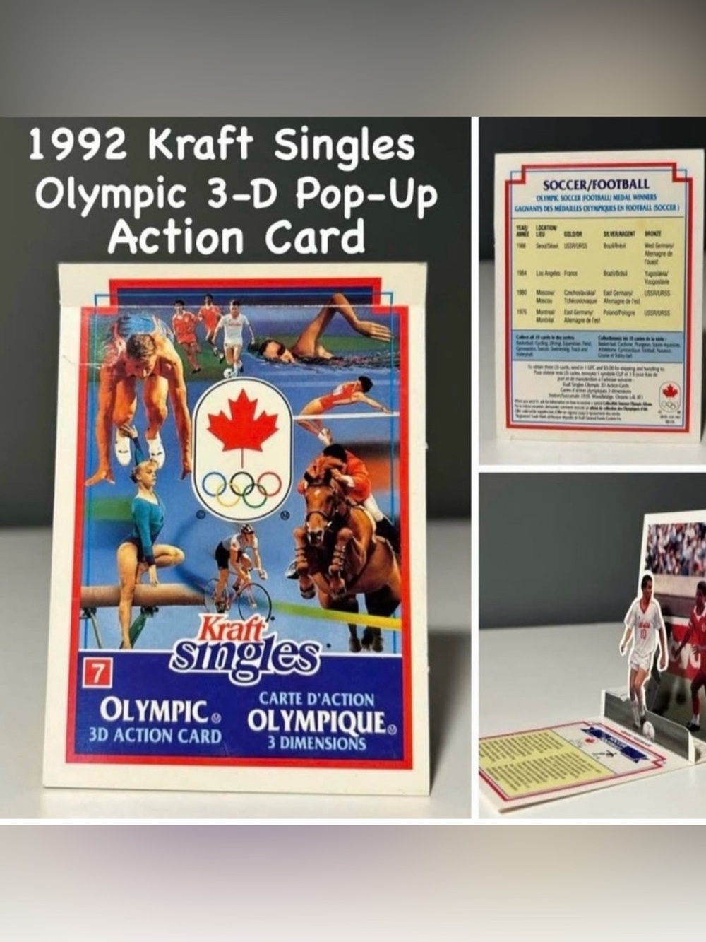 Vintage Olympic Soccer/Football 3-D Pop-Up Collectible Card - Red, Blue, White